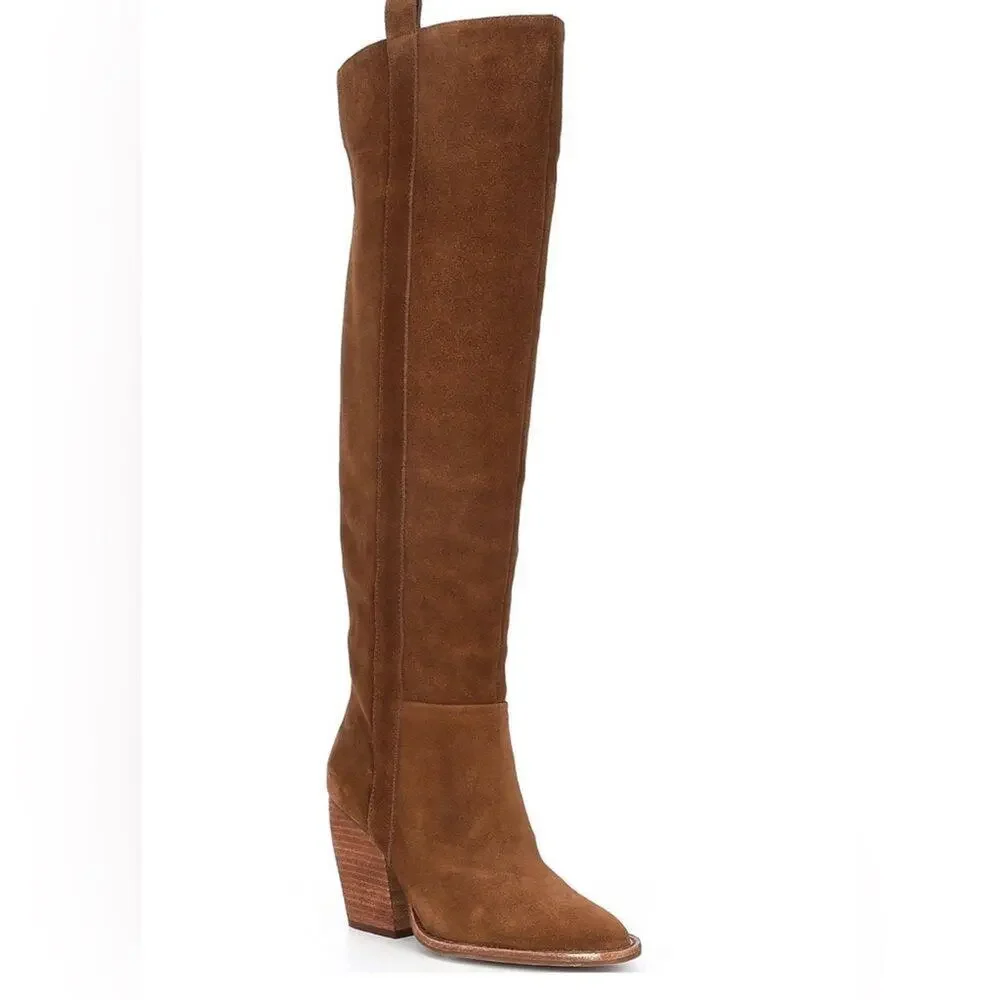 GIANNI BINI BHANNKS SUEDE OVER-THE-KNEESTACK HEEL Brown Western BOOTS Size 5